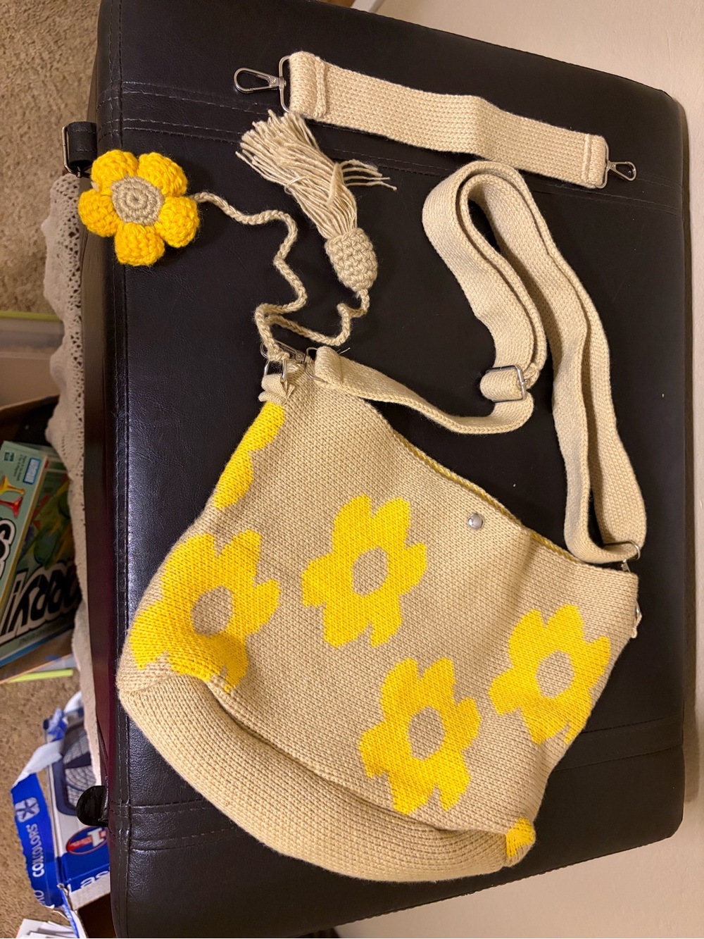 SHEIN Yellow Flower Crochet Crossbody Bag in Cream and Yellow NEW NO TAGS